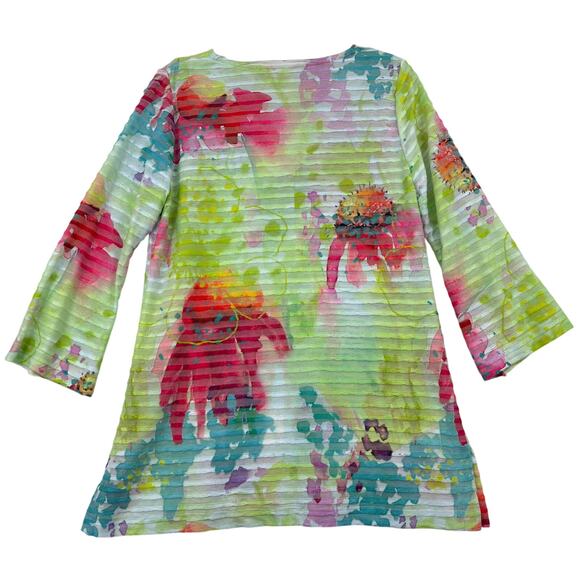 Soft Surroundings Blouse Top Size M Rainbow Floral Textured 3/4 Sleeve Stretch - Picture 6 of 11